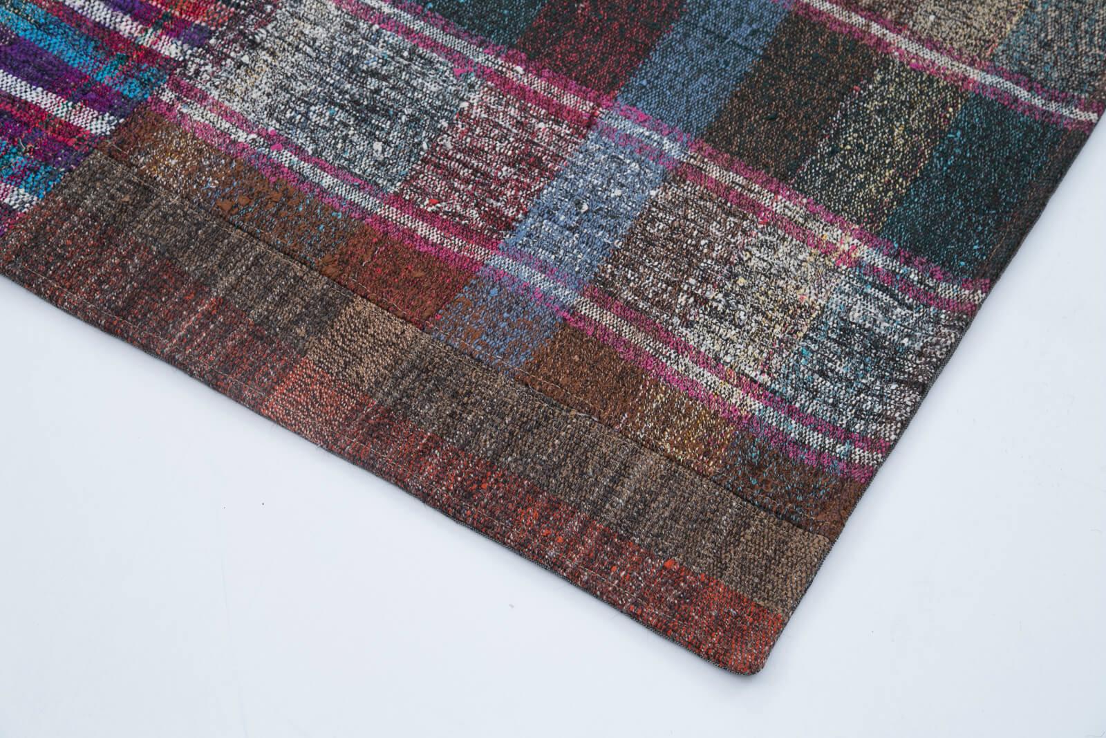 Kırk Yama Gri Patchwork Pamuk Yün El Dokuma Halısı 200x303 Agacan
