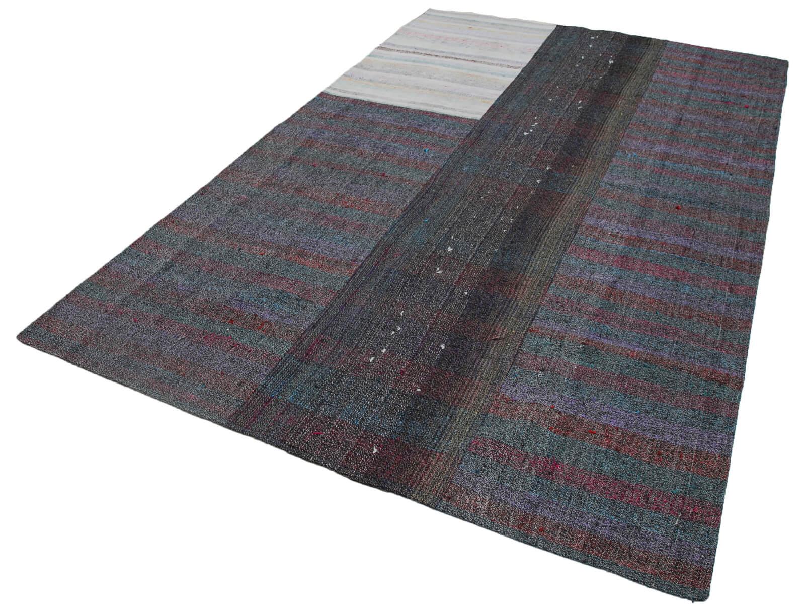 Kırk Yama Gri Patchwork Pamuk Yün El Dokuma Halısı 201x302 Agacan