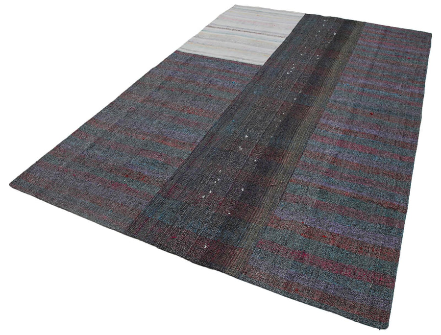 Kırk Yama Gri Patchwork Pamuk Yün El Dokuma Halısı 201x302 Agacan