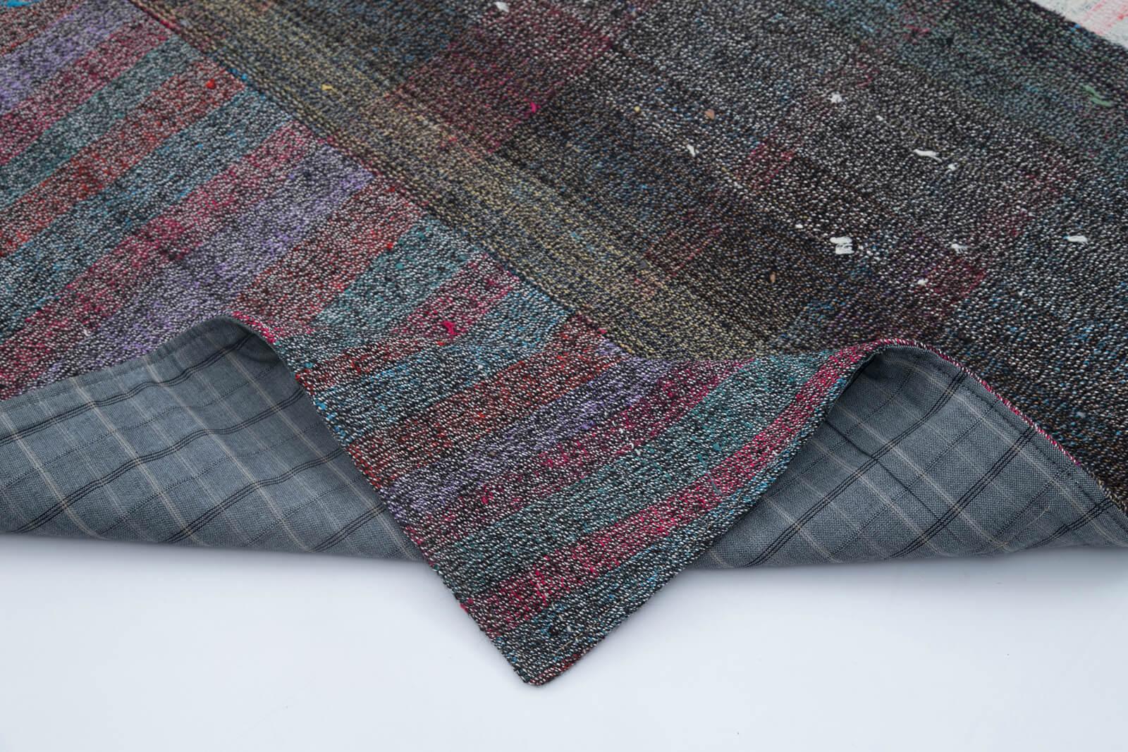 Kırk Yama Gri Patchwork Pamuk Yün El Dokuma Halısı 201x302 Agacan