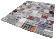 Kırk Yama Gri Patchwork Pamuk Yün El Dokuma Halısı 240x300 Agacan