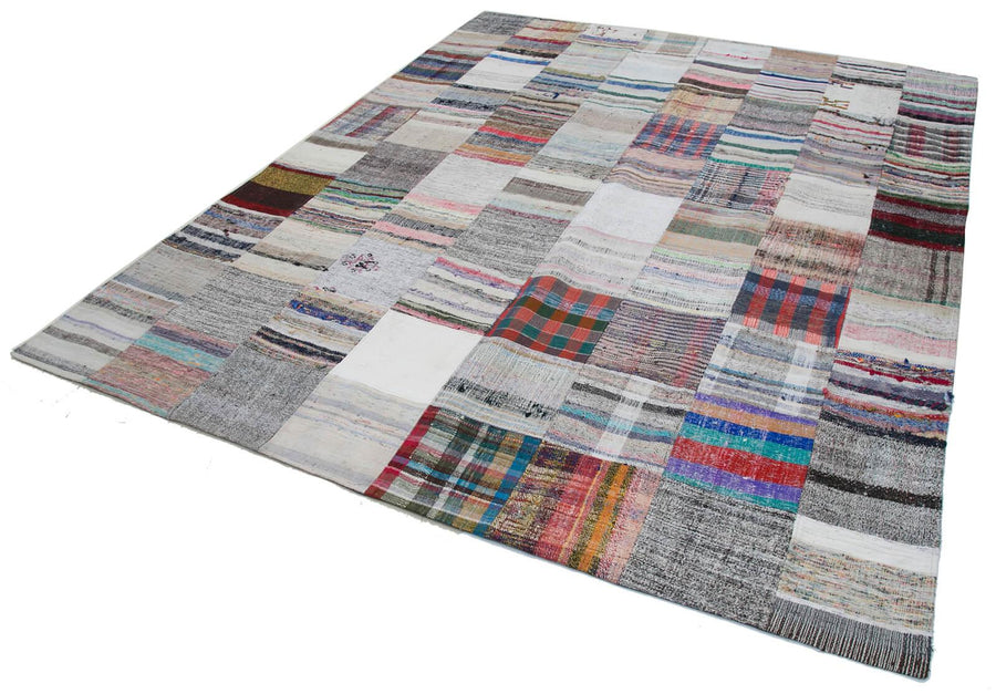 Kırk Yama Gri Patchwork Pamuk Yün El Dokuma Halısı 240x300 Agacan