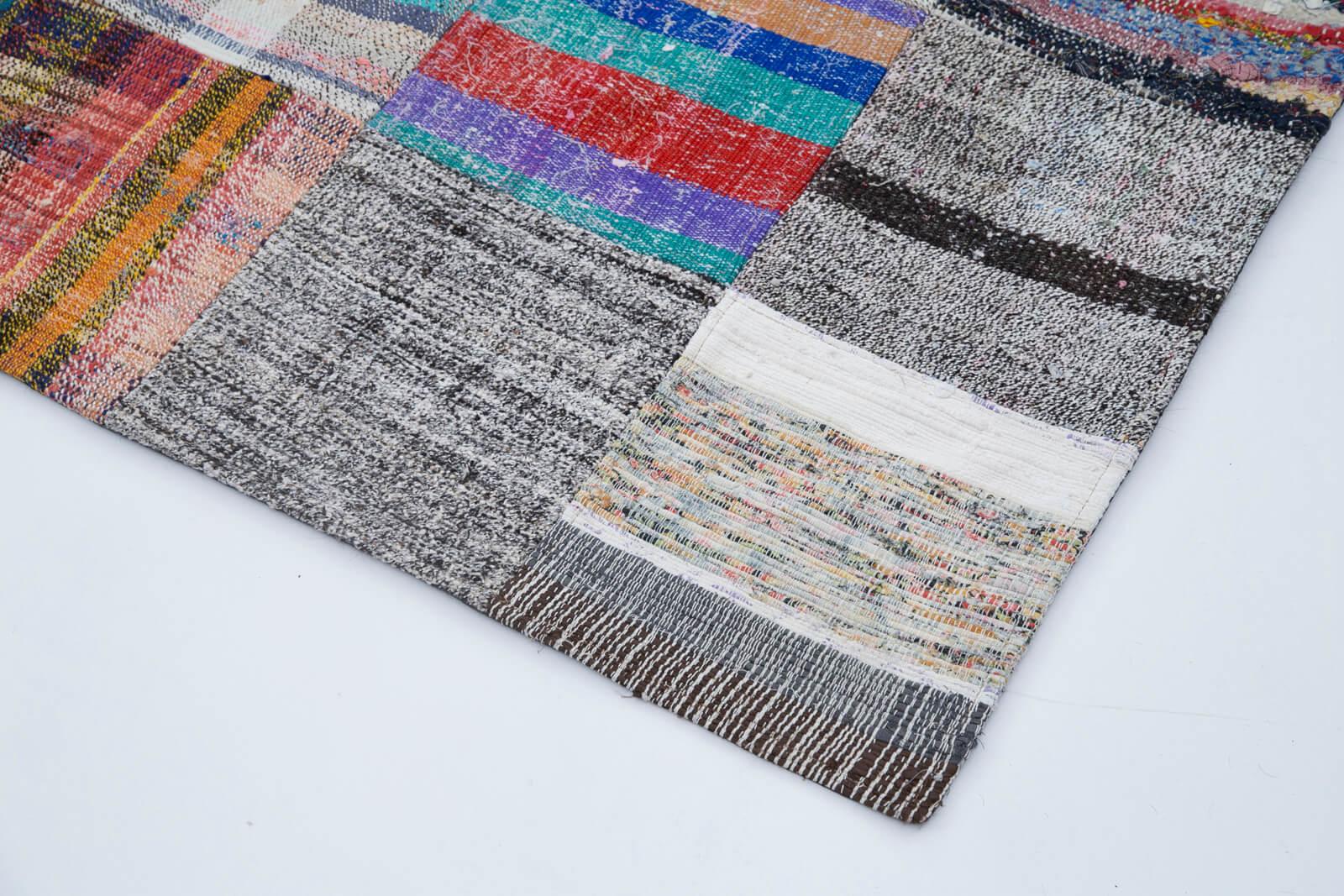Kırk Yama Gri Patchwork Pamuk Yün El Dokuma Halısı 240x300 Agacan