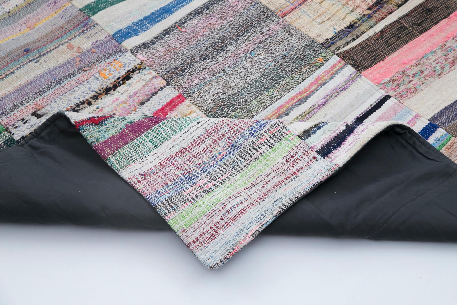 Kırk Yama Gri Patchwork Pamuk Yün El Dokuma Halısı 240x300 Agacan