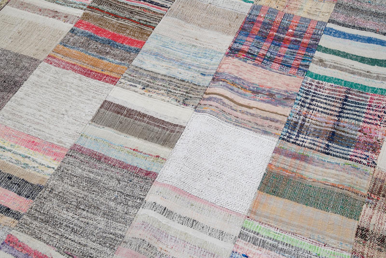 Kırk Yama Gri Patchwork Pamuk Yün El Dokuma Halısı 240x300 Agacan