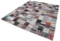 Kırk Yama Gri Patchwork Pamuk Yün El Dokuma Halısı 242x300 Agacan