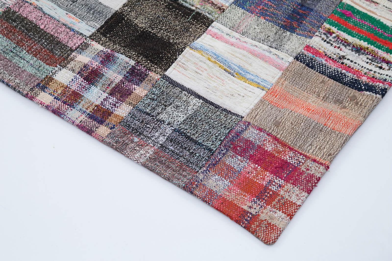 Kırk Yama Gri Patchwork Pamuk Yün El Dokuma Halısı 242x300 Agacan