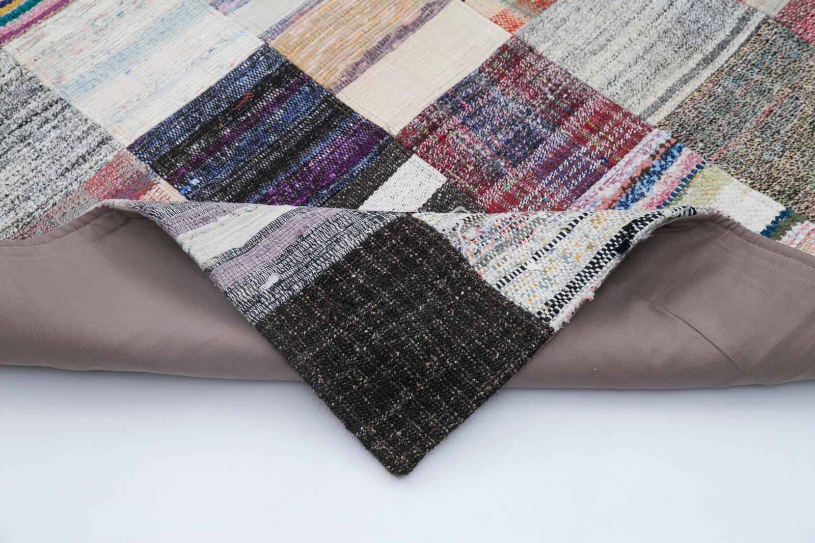 Kırk Yama Gri Patchwork Pamuk Yün El Dokuma Halısı 242x300 Agacan