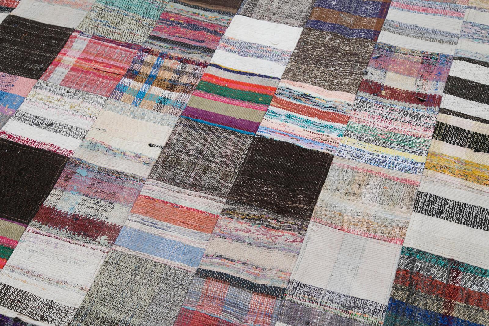 Kırk Yama Gri Patchwork Pamuk Yün El Dokuma Halısı 242x300 Agacan
