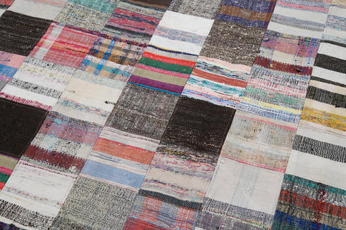 Kırk Yama Gri Patchwork Pamuk Yün El Dokuma Halısı 242x300 Agacan