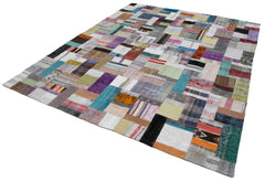 Kırk Yama Gri Patchwork Pamuk Yün El Dokuma Halısı 246x303 Agacan