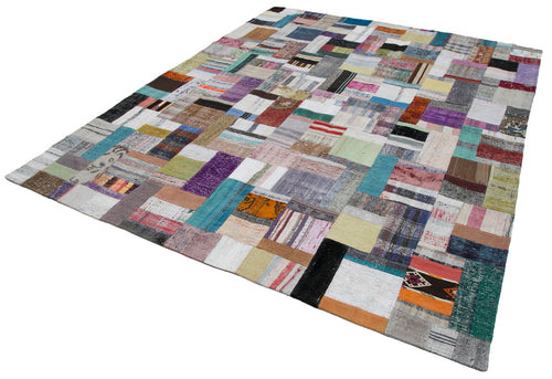 Kırk Yama Gri Patchwork Pamuk Yün El Dokuma Halısı 246x303 Agacan