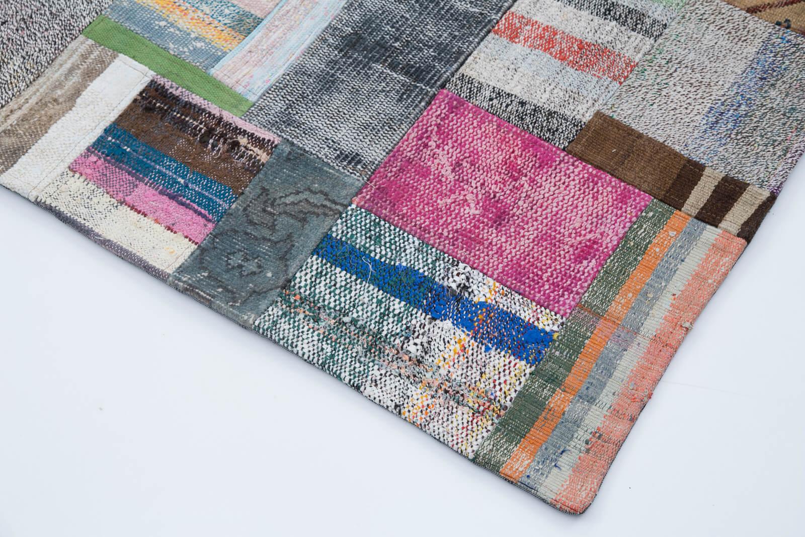 Kırk Yama Gri Patchwork Pamuk Yün El Dokuma Halısı 246x307 Agacan