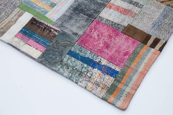 Kırk Yama Gri Patchwork Pamuk Yün El Dokuma Halısı 246x307 Agacan