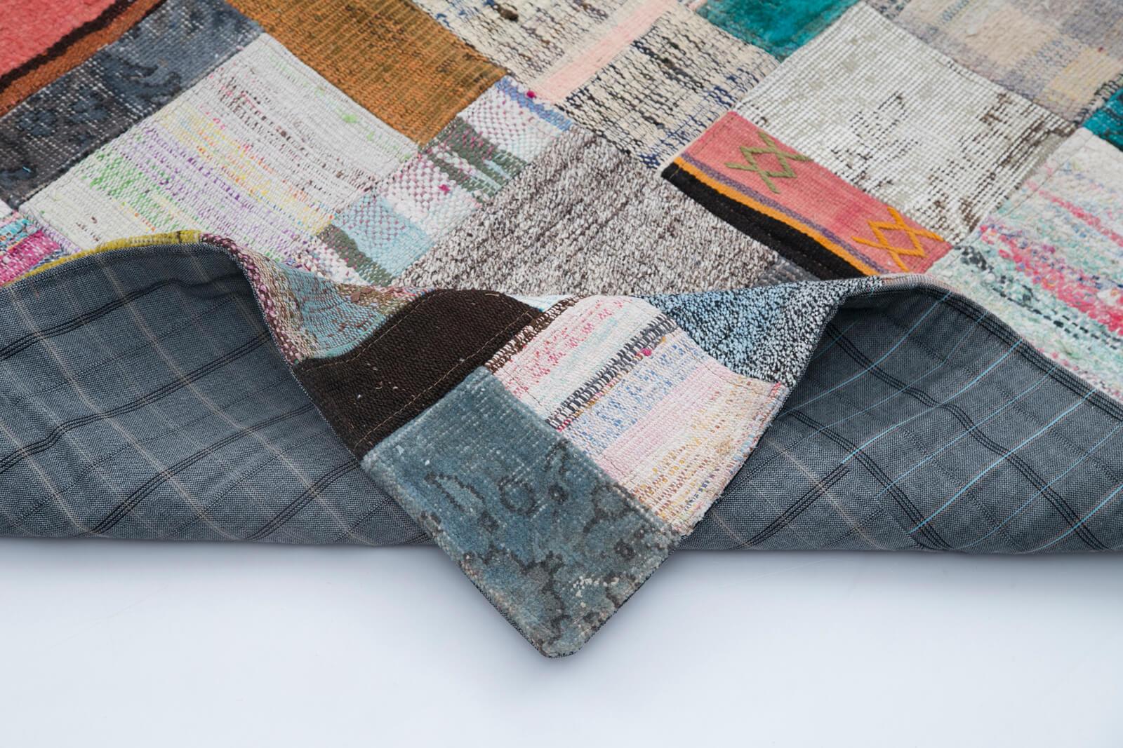 Kırk Yama Gri Patchwork Pamuk Yün El Dokuma Halısı 246x307 Agacan