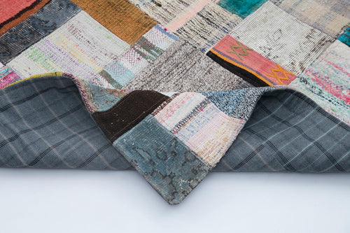 Kırk Yama Gri Patchwork Pamuk Yün El Dokuma Halısı 246x307 Agacan