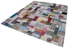 Kırk Yama Gri Patchwork Pamuk Yün El Dokuma Halısı 246x305 Agacan
