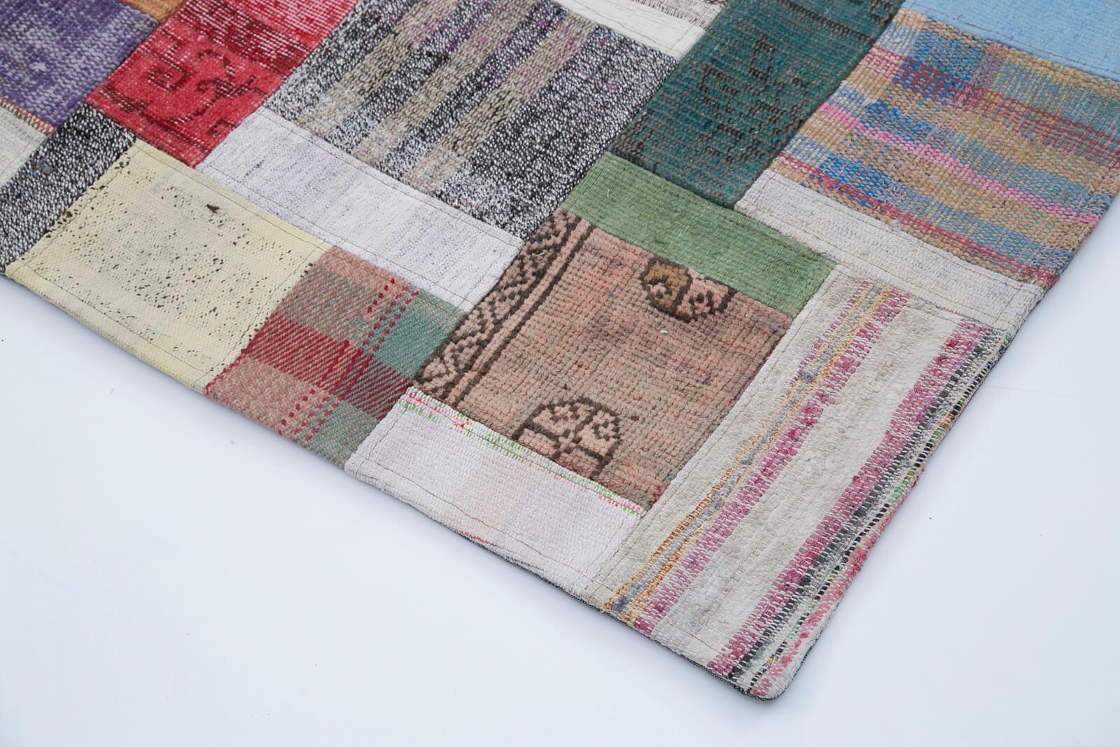 Kırk Yama Gri Patchwork Pamuk Yün El Dokuma Halısı 246x305 Agacan