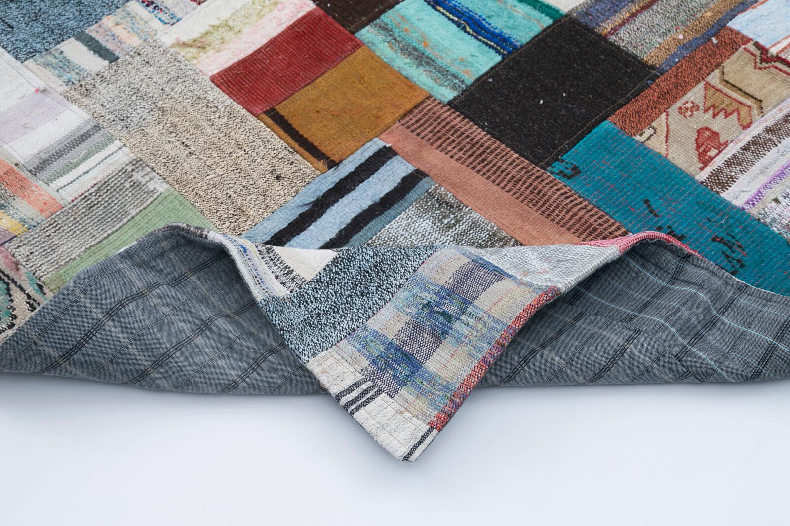 Kırk Yama Gri Patchwork Pamuk Yün El Dokuma Halısı 246x305 Agacan