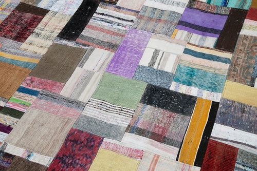 Kırk Yama Gri Patchwork Pamuk Yün El Dokuma Halısı 246x305 Agacan