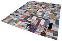 Kırk Yama Gri Patchwork Pamuk Yün El Dokuma Halısı 249x305 Agacan
