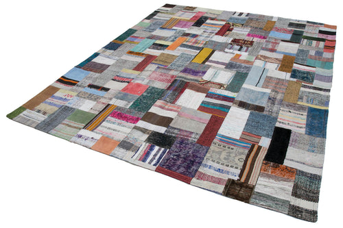 Kırk Yama Gri Patchwork Pamuk Yün El Dokuma Halısı 249x305 Agacan