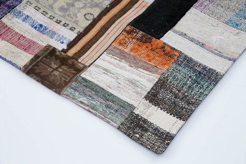 Kırk Yama Gri Patchwork Pamuk Yün El Dokuma Halısı 249x305 Agacan
