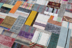 Kırk Yama Gri Patchwork Pamuk Yün El Dokuma Halısı 249x305 Agacan