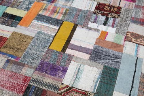 Kırk Yama Gri Patchwork Pamuk Yün El Dokuma Halısı 249x305 Agacan