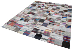Kırk Yama Gri Patchwork Pamuk Yün El Dokuma Halısı 242x298 Agacan