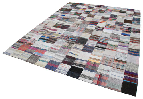 Kırk Yama Gri Patchwork Pamuk Yün El Dokuma Halısı 242x298 Agacan