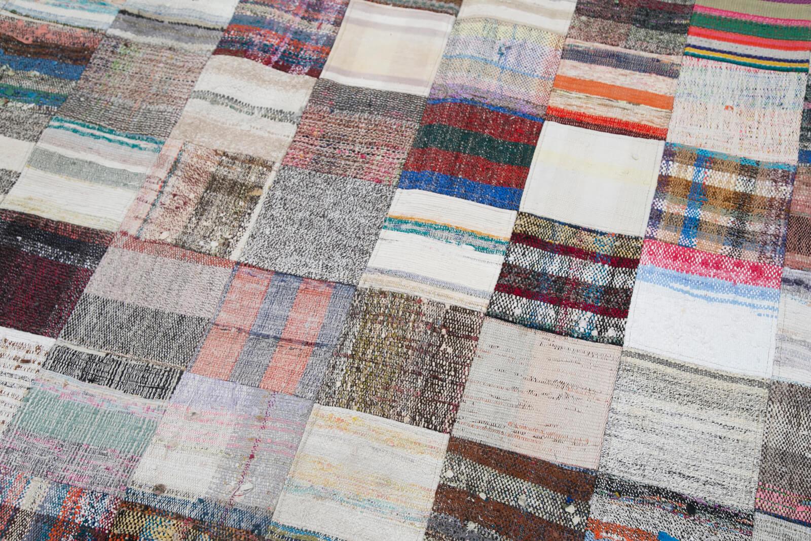 Kırk Yama Gri Patchwork Pamuk Yün El Dokuma Halısı 242x298 Agacan