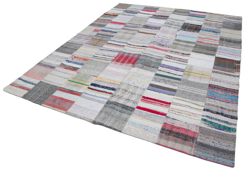Kırk Yama Gri Patchwork Pamuk Yün El Dokuma Halısı 249x305 Agacan