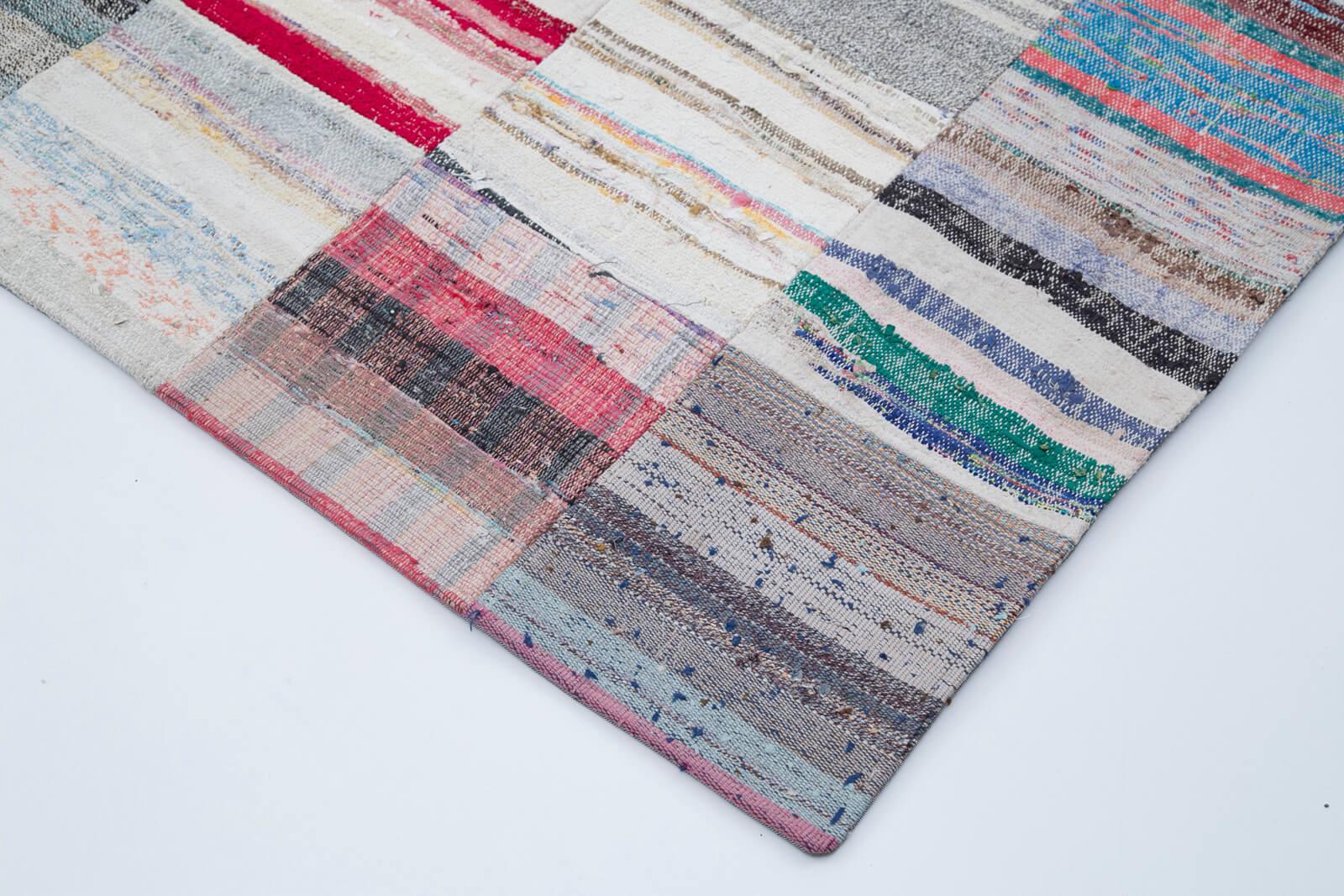 Kırk Yama Gri Patchwork Pamuk Yün El Dokuma Halısı 249x305 Agacan