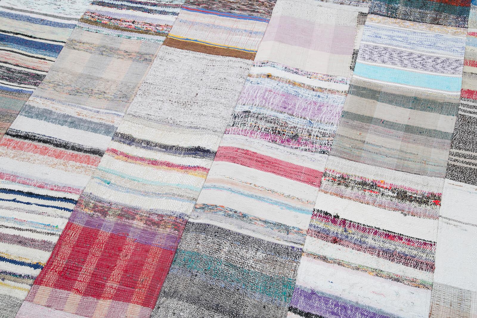 Kırk Yama Gri Patchwork Pamuk Yün El Dokuma Halısı 249x305 Agacan