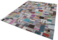 Kırk Yama Gri Patchwork Pamuk Yün El Dokuma Halısı 247x306 Agacan