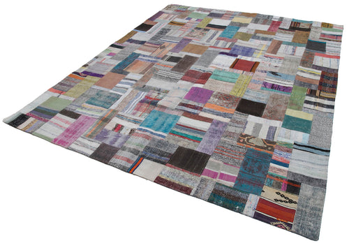 Kırk Yama Gri Patchwork Pamuk Yün El Dokuma Halısı 247x306 Agacan