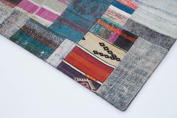 Kırk Yama Gri Patchwork Pamuk Yün El Dokuma Halısı 247x306 Agacan