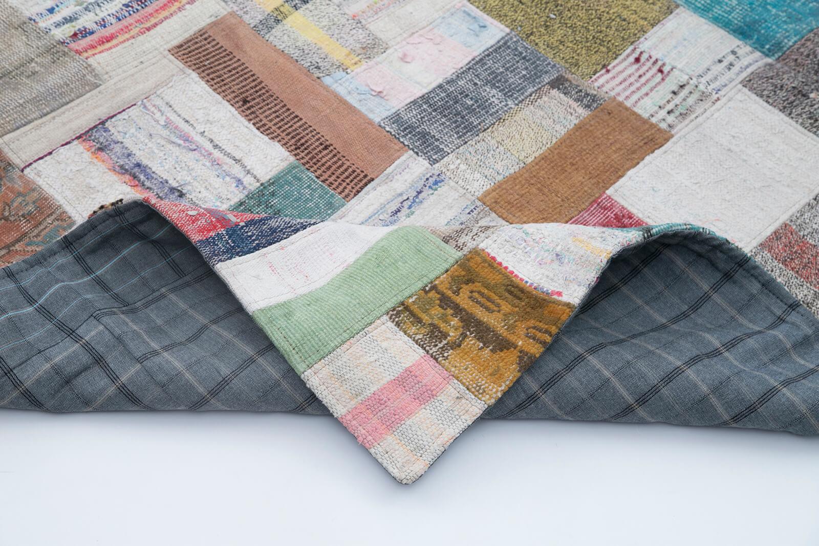 Kırk Yama Gri Patchwork Pamuk Yün El Dokuma Halısı 247x306 Agacan