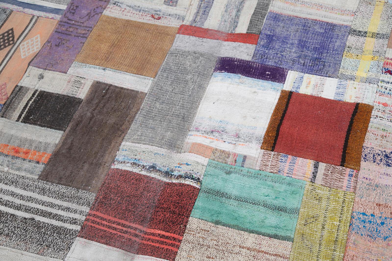Kırk Yama Gri Patchwork Pamuk Yün El Dokuma Halısı 247x306 Agacan