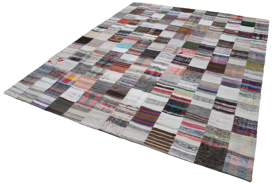 Kırk Yama Gri Patchwork Pamuk Yün El Dokuma Halısı 242x300 Agacan