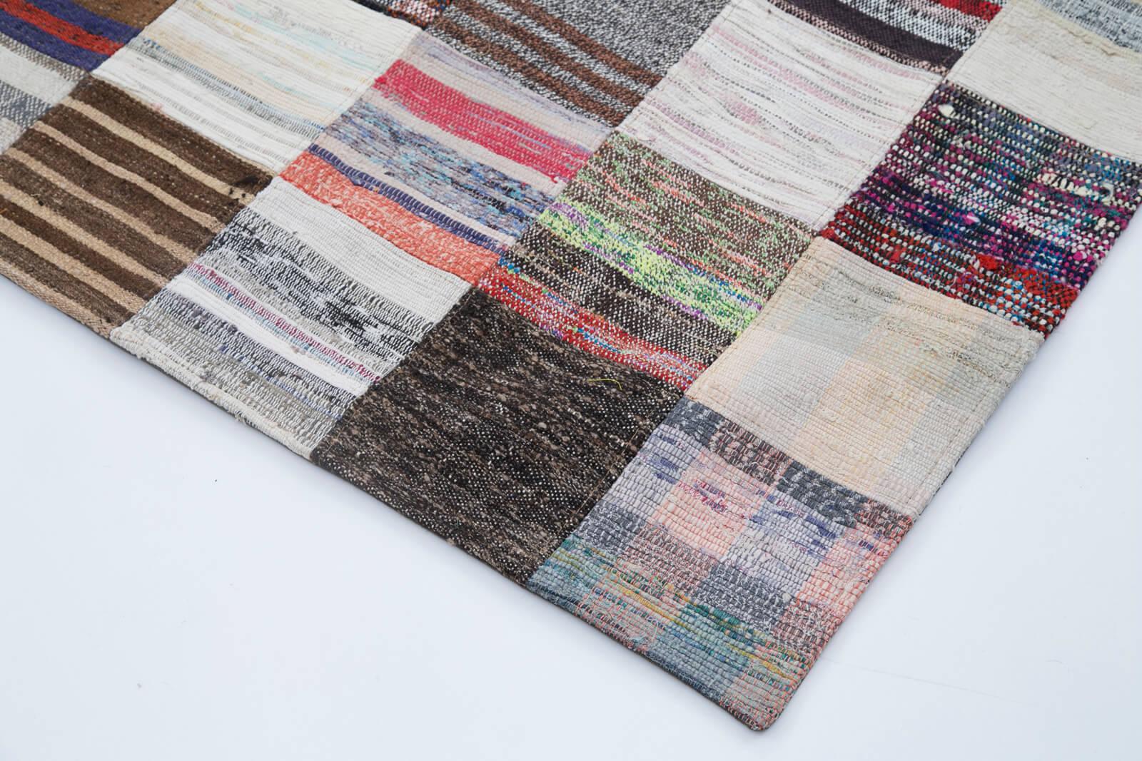 Kırk Yama Gri Patchwork Pamuk Yün El Dokuma Halısı 242x300 Agacan