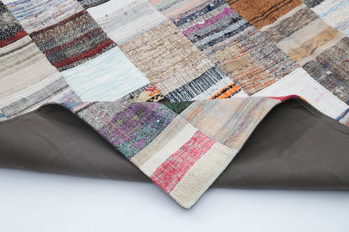 Kırk Yama Gri Patchwork Pamuk Yün El Dokuma Halısı 242x300 Agacan