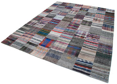 Kırk Yama Gri Patchwork Pamuk Yün El Dokuma Halısı 240x298 Agacan