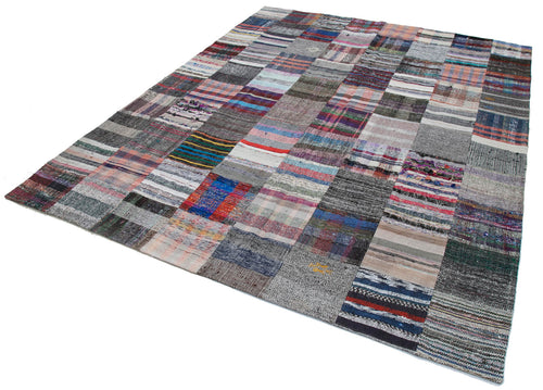 Kırk Yama Gri Patchwork Pamuk Yün El Dokuma Halısı 240x298 Agacan