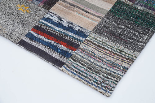 Kırk Yama Gri Patchwork Pamuk Yün El Dokuma Halısı 240x298 Agacan