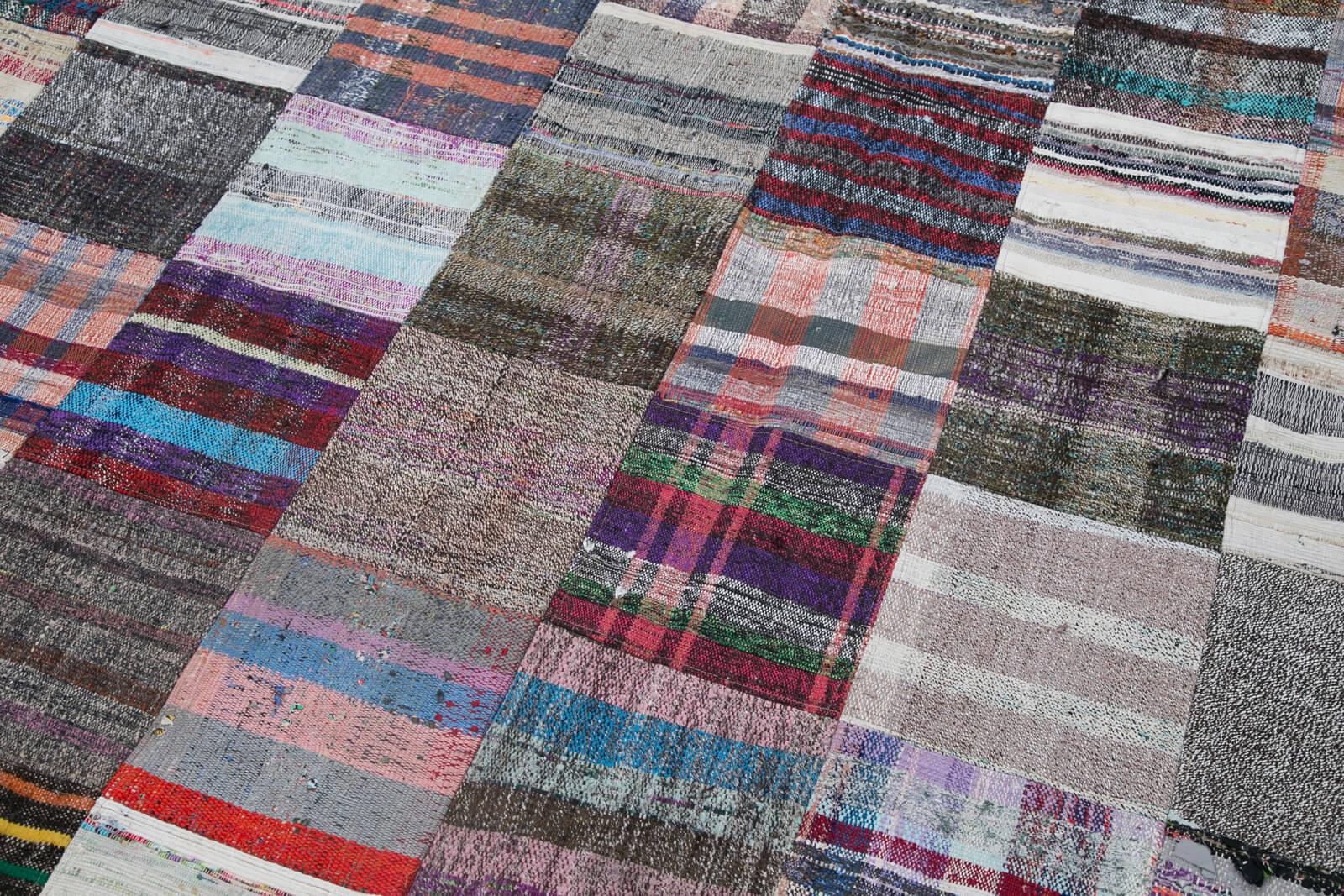 Kırk Yama Gri Patchwork Pamuk Yün El Dokuma Halısı 240x298 Agacan