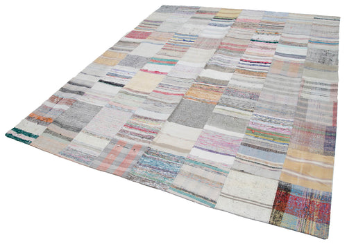 Kırk Yama Gri Patchwork Pamuk Yün El Dokuma Halısı 241x300 Agacan