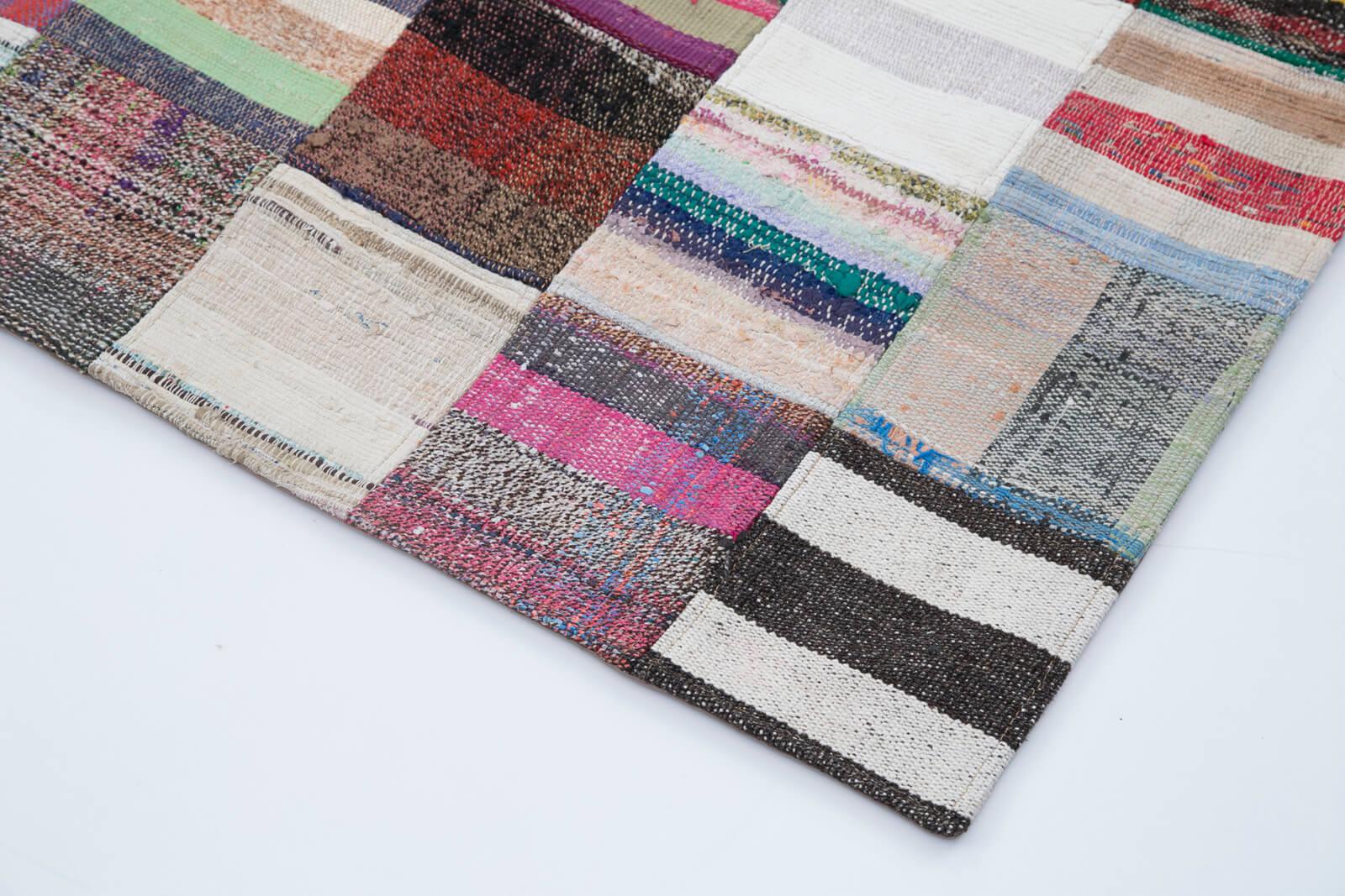 Kırk Yama Gri Patchwork Pamuk Yün El Dokuma Halısı 241x300 Agacan