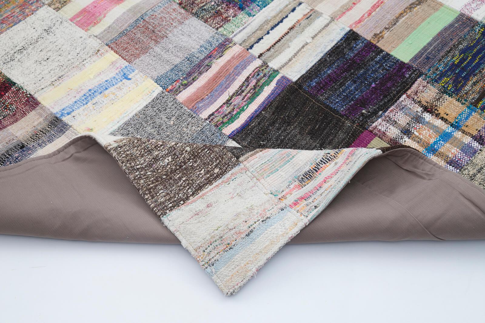 Kırk Yama Gri Patchwork Pamuk Yün El Dokuma Halısı 241x300 Agacan